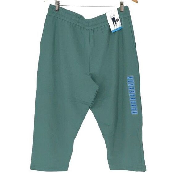 Members Mark Womens French Terry Drawcord Waistband Aqua Slate Capri Pants Large - Picture 3 of 5